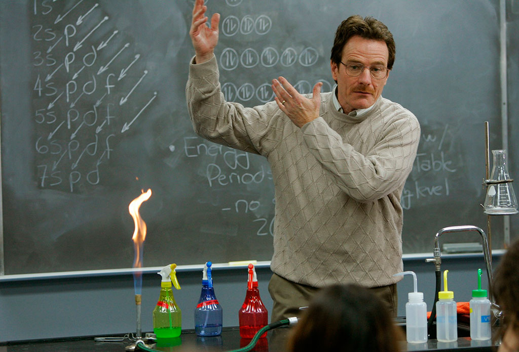Can You Match the Teacher to the TV Show? Bryan Cranston as Walter White on Breaking Bad Chemistry teacher